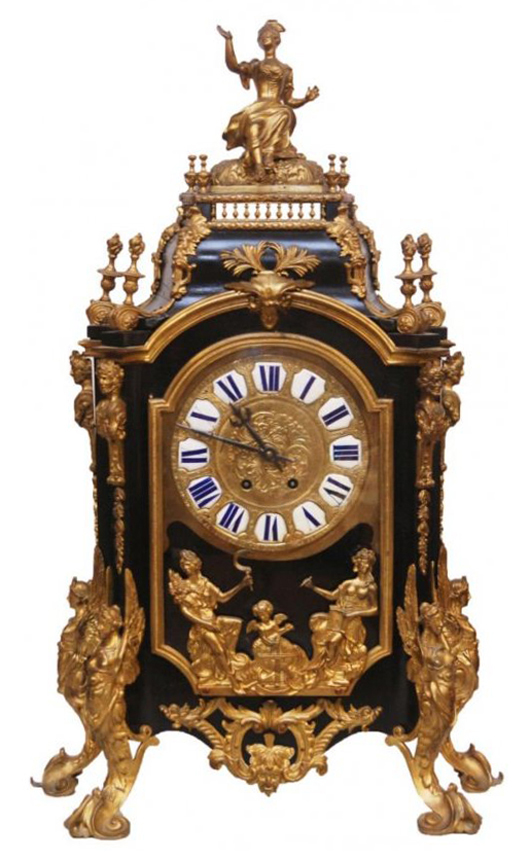 Nineteenth century Samuel Marti & Co. bronze and wood mantel clock (est. $2,000-$3,000). Elite Decorative Arts image.
